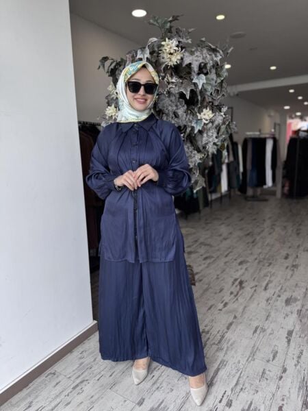 Almarwah Saten Kraşlı Gömlek Pantolon Takım 202747