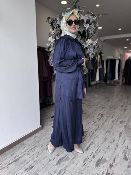 Almarwah Saten Kraşlı Gömlek Pantolon Takım 202747