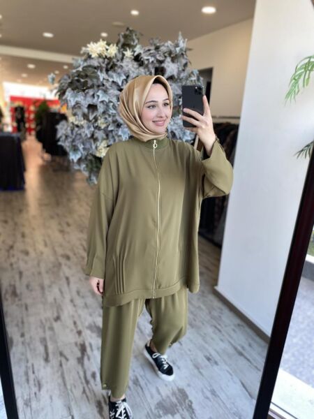 Ghisa Nervür Detaylı Fermuarlı Ceket Pantolon Takım 4401