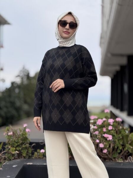 Tığ Triko Baklava Desenli Triko Tunik TNK21855