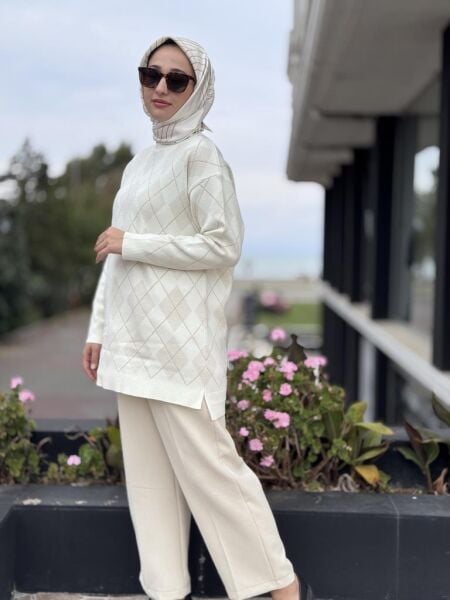 Tığ Triko Baklava Desenli Triko Tunik TNK21855