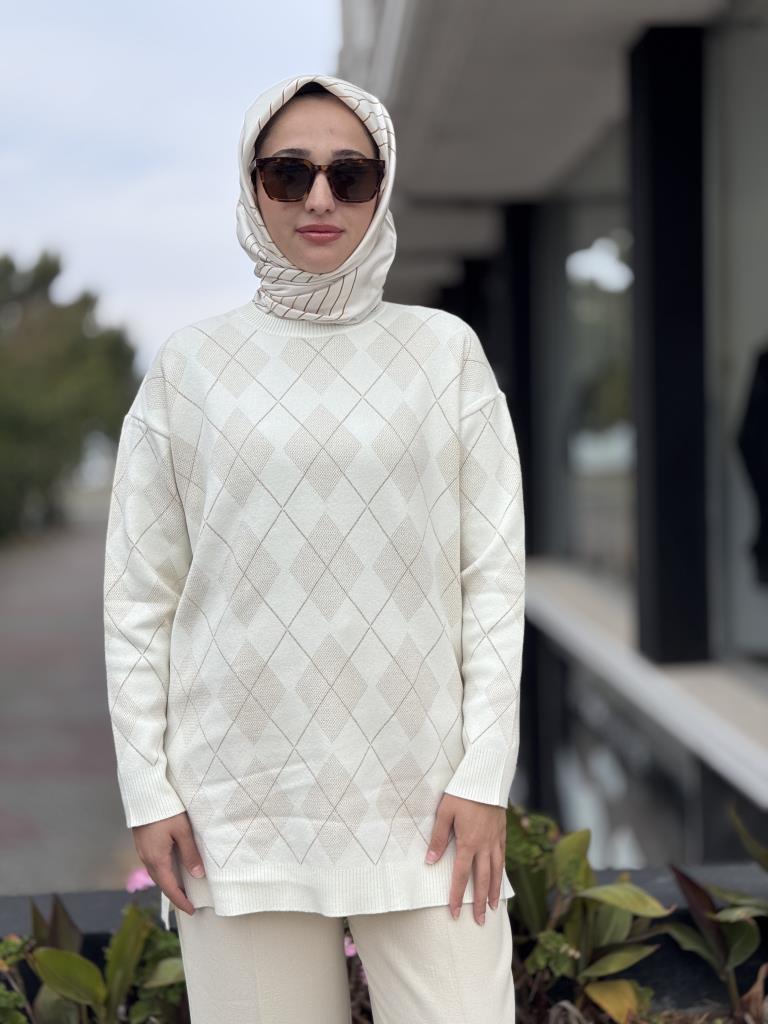 Tığ Triko Baklava Desenli Triko Tunik TNK21855