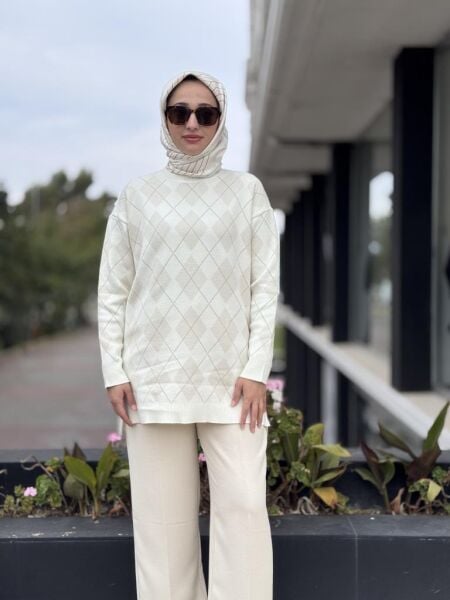 Tığ Triko Baklava Desenli Triko Tunik TNK21855