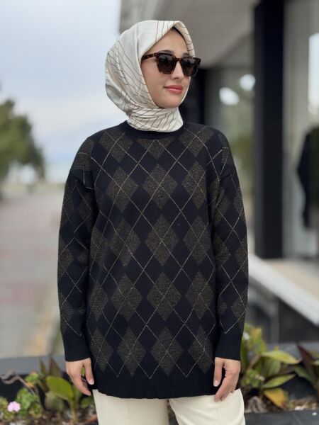 Tığ Triko Baklava Desenli Triko Tunik TNK21855