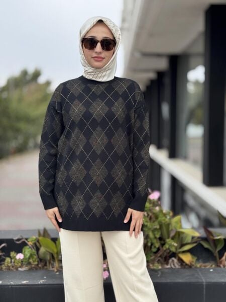 Tığ Triko Baklava Desenli Triko Tunik TNK21855