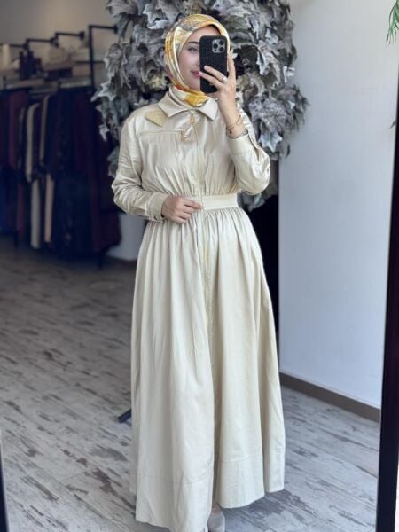 Qupra Fermuarlı Poplin Elbise WAB85015