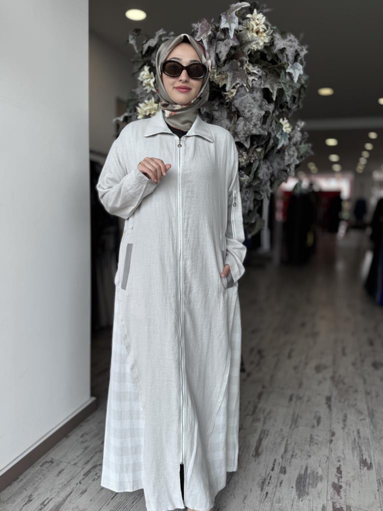 Almarwah Belden Büzgülü Fermuarlı Keten Kap 404941