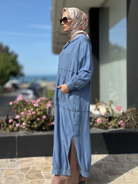 Almarwah Fermuarlı Tencel Kot Kap 404844 MAVİ - 38