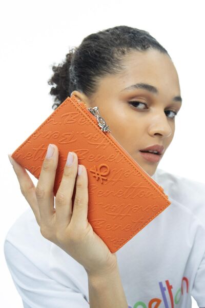 Benetton Yazılı Büyük İnce Cüzdan BNT988 TURUNCU