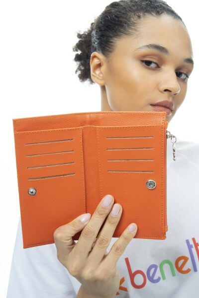 Benetton Yazılı Büyük İnce Cüzdan BNT988 TURUNCU