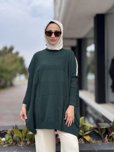 Tığ Triko Omuzu Yapıştırma Taşlı Yarasa Kol Triko Tunik TNK21737