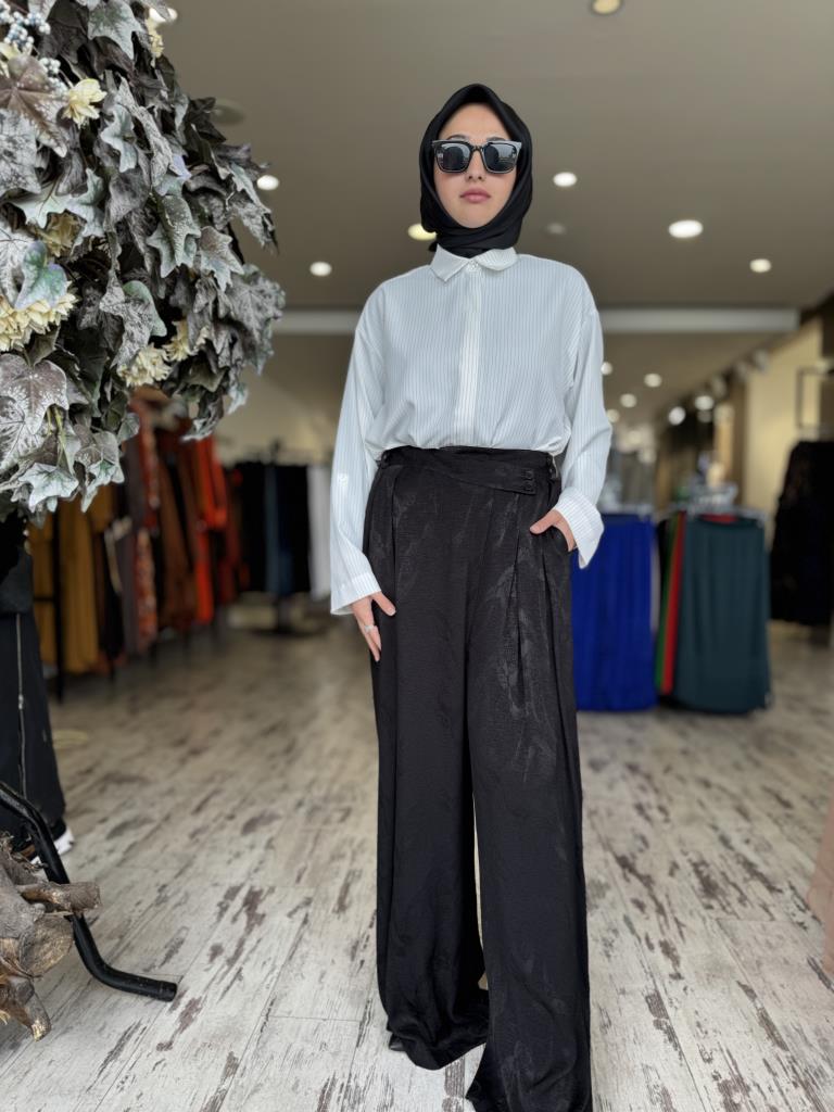 Almarwah Çizgili Gömlek Jakarlı Pantolon Takım 202778