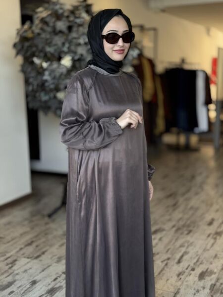 Misswhence Kolları Nervürlü Cepli İpek Saten Elbise 37801