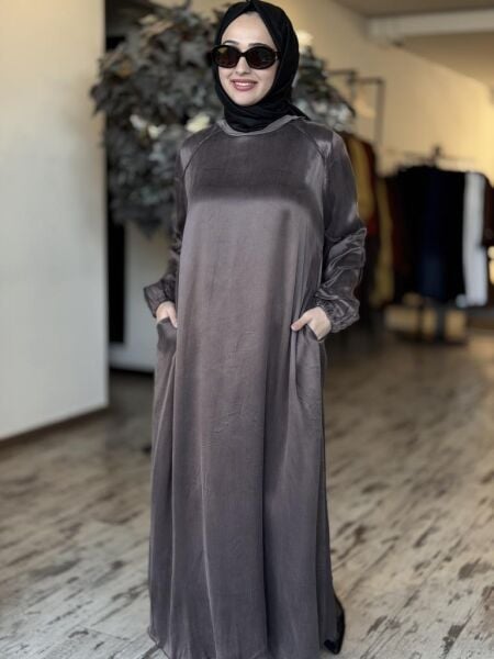 Misswhence Kolları Nervürlü Cepli İpek Saten Elbise 37801