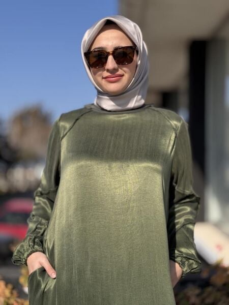 Misswhence Kolları Nervürlü Cepli İpek Saten Elbise 37801