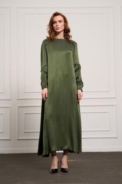 Misswhence Kolları Nervürlü Cepli İpek Saten Elbise 37801