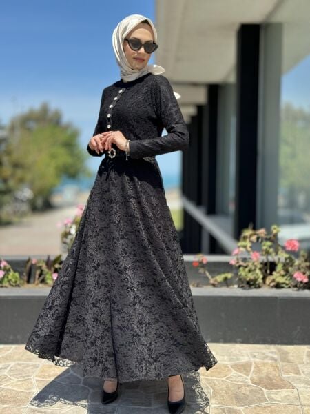 Jamila Sarah Dantelli Tesettür Abiye Elbise 3017