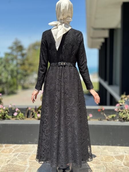 Jamila Sarah Dantelli Tesettür Abiye Elbise 3017