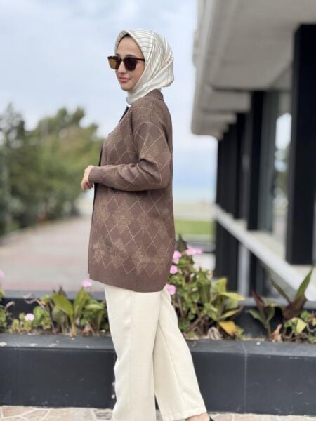 Tığ Triko Polo Yakalı Triko Hırka HRK21844