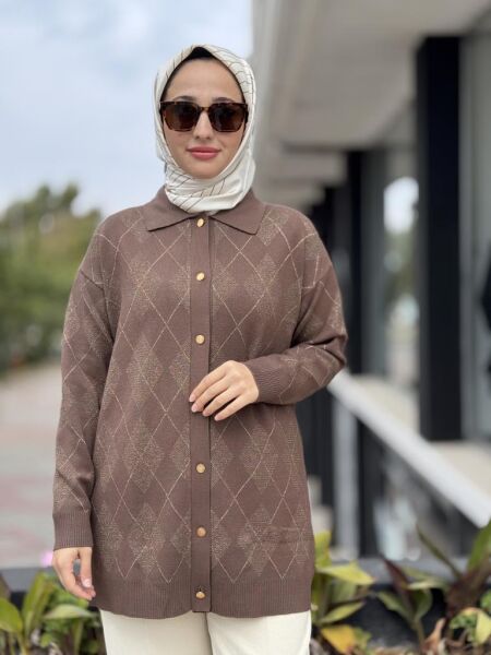 Tığ Triko Polo Yakalı Triko Hırka HRK21844