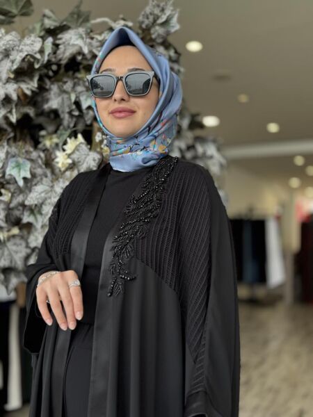Almarwah Boncuk İşlemeli File Detaylı Şifon Abaya Kap 90509