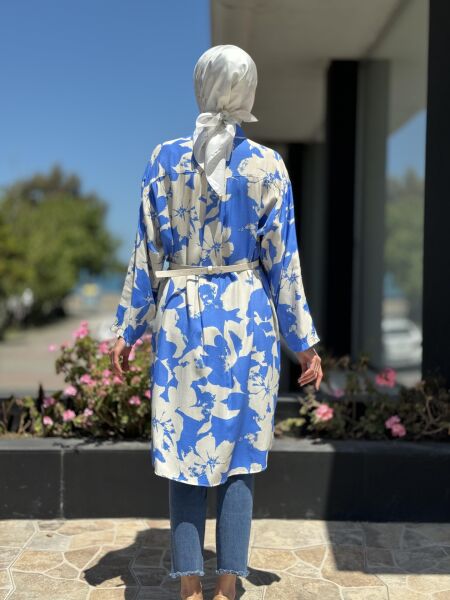 Almarwah Desenli Maxi Gömlek 101968 MAVİ - 1