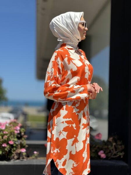 Almarwah Desenli Maxi Gömlek 101968 ORANJ - 1