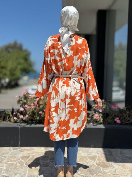 Almarwah Desenli Maxi Gömlek 101968 ORANJ - 3