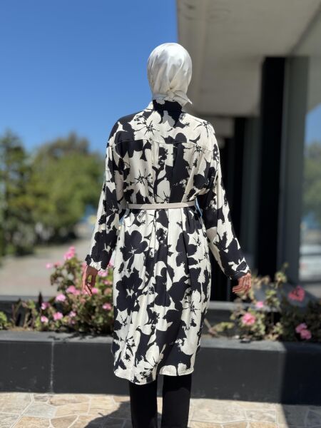 Almarwah Desenli Maxi Gömlek 101968 SİYAH - 1