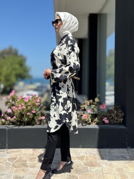 Almarwah Desenli Maxi Gömlek 101968 SİYAH - 3