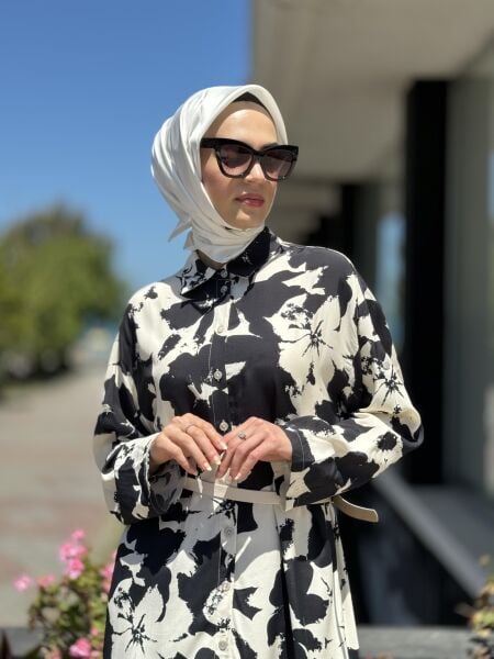 Almarwah Desenli Maxi Gömlek 101968 SİYAH - 3