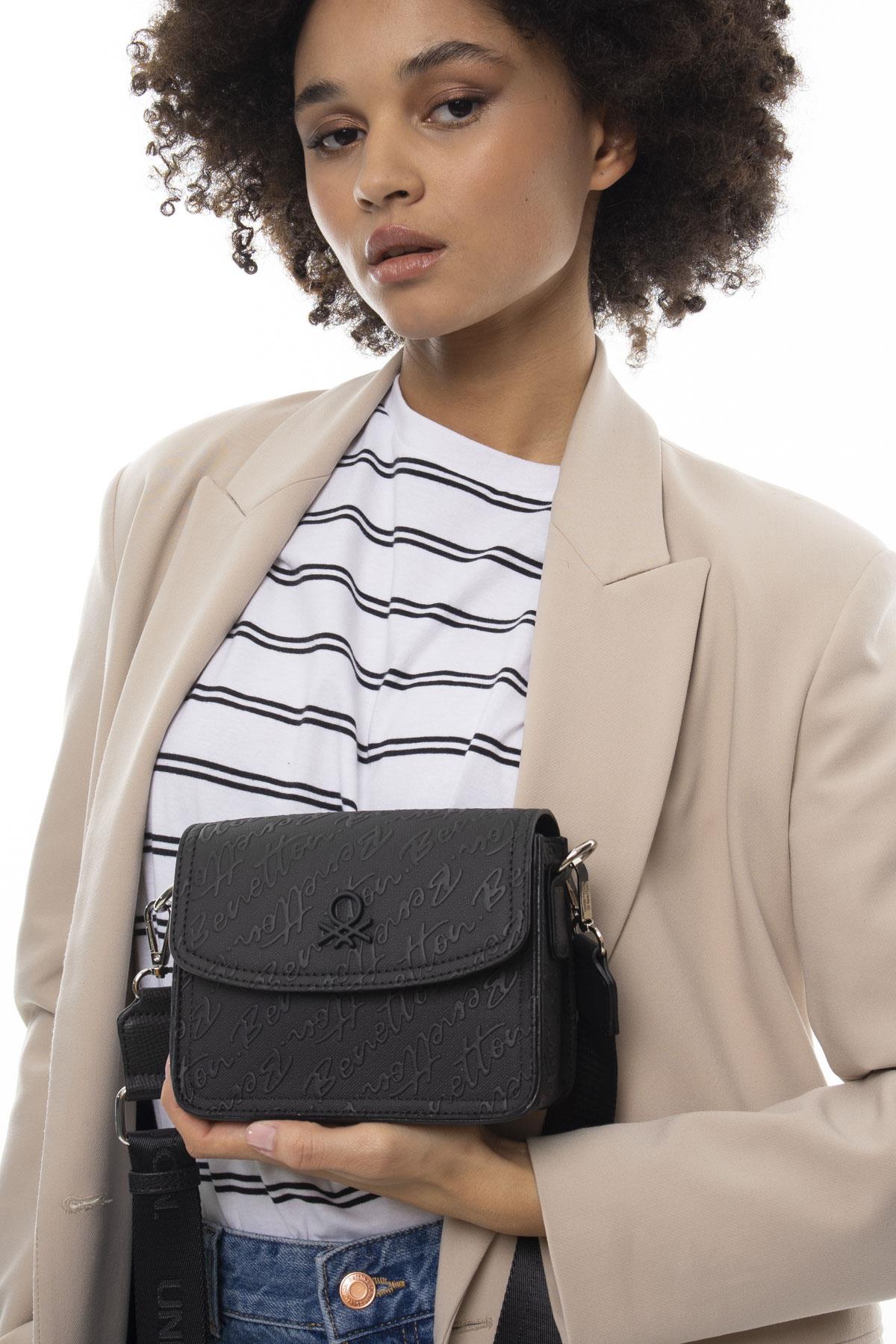 Benetton Monogram Yazılı Küçük Çapraz Çanta BNT1078 SİYAH