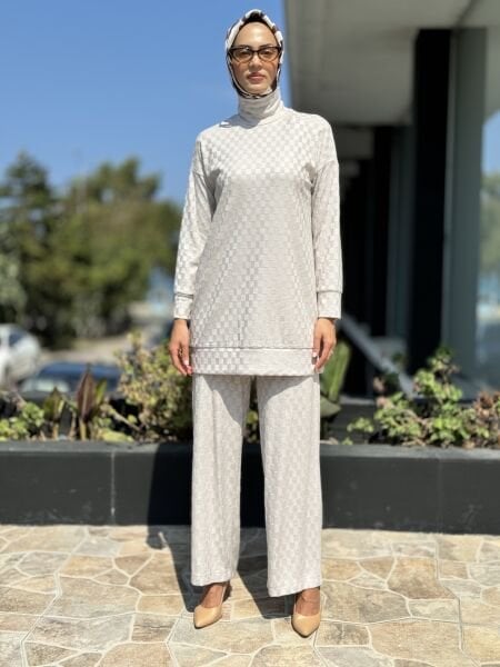 Almarwah Damalı Triko Tunik Pantolon Takım 202677
