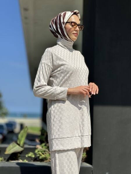 Almarwah Damalı Triko Tunik Pantolon Takım 202677