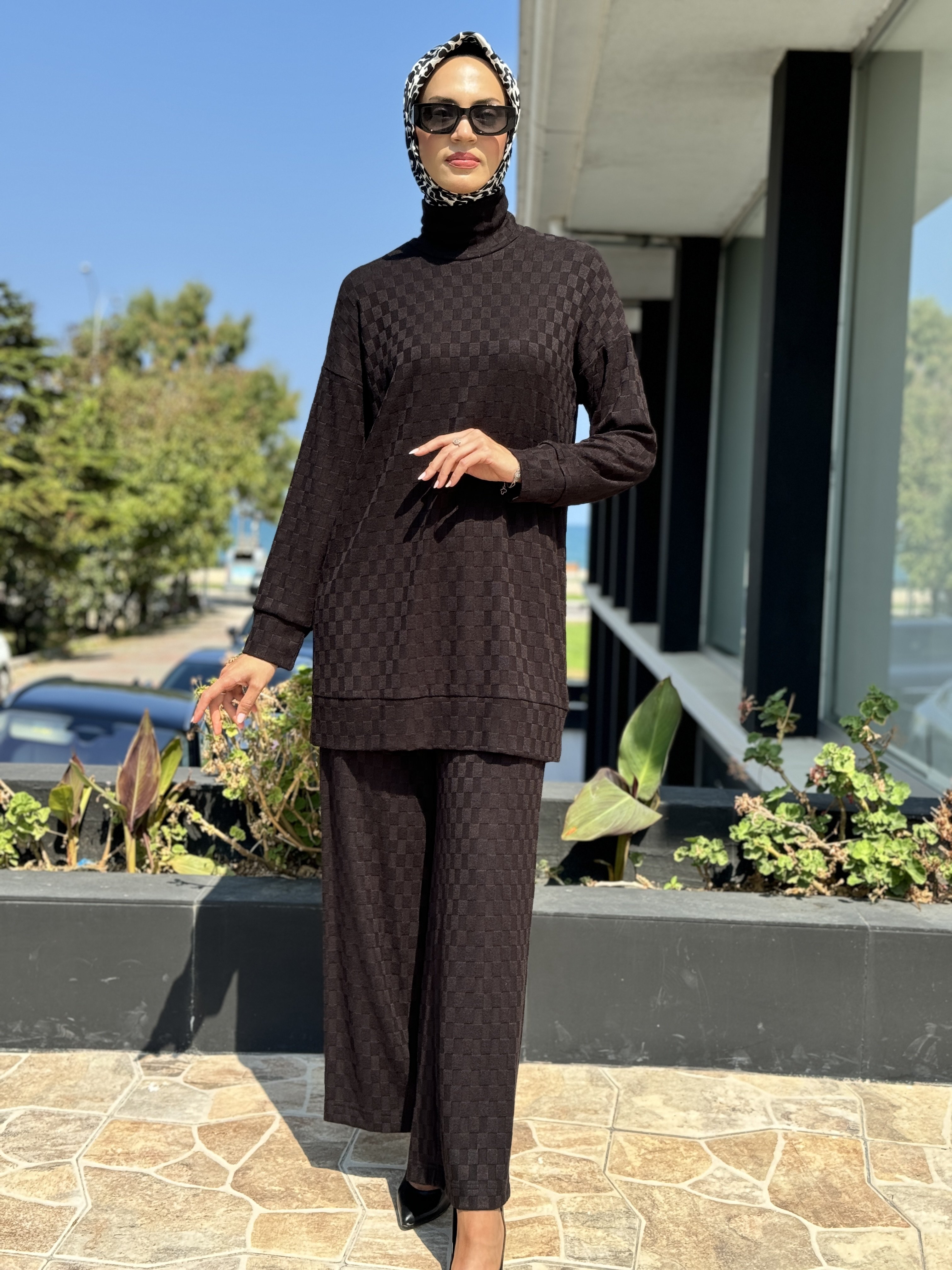 Almarwah Damalı Triko Tunik Pantolon Takım 202677