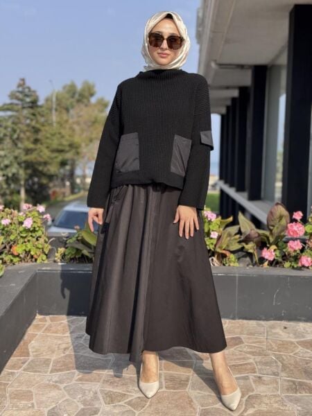 Kahma Paraşüt Cep Detaylı Triko Kazak