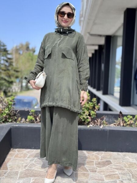 Misswhence Kapüşonlu Cep Detaylı Tunik Pantolon Takım 37007