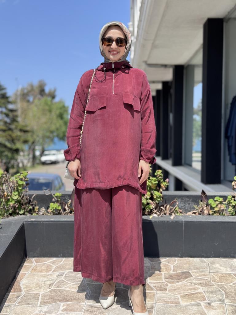 Misswhence Kapüşonlu Cep Detaylı Tunik Pantolon Takım 37007