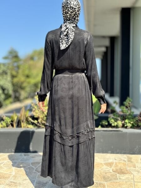 Misswhence Güpürlü Siyah İpek Elbise 36816