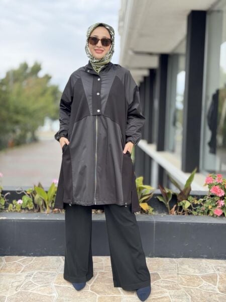 Tığ Triko Teknik Kumaş Kombinli Fermuar Detaylı Kap KAP20004