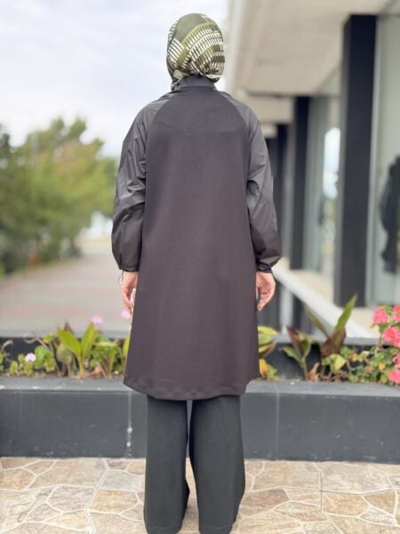 Tığ Triko Teknik Kumaş Kombinli Fermuar Detaylı Kap KAP20004