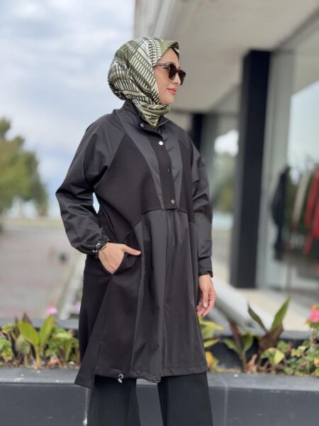 Tığ Triko Teknik Kumaş Kombinli Fermuar Detaylı Kap KAP20004