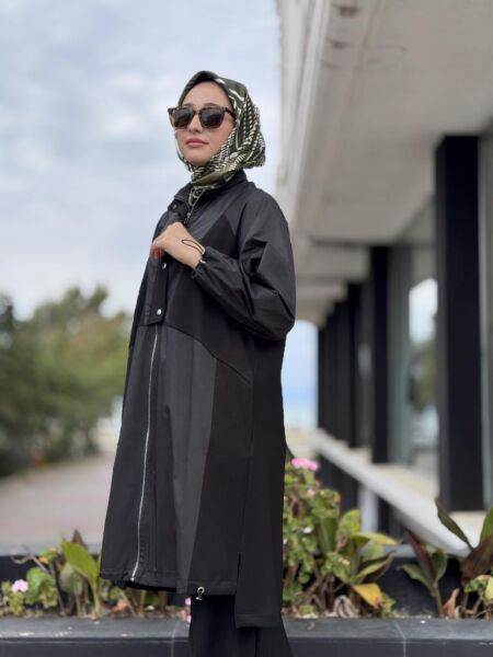 Tığ Triko Teknik Kumaş Kombinli Fermuar Detaylı Kap KAP20004