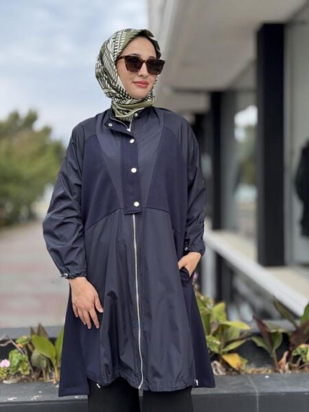 Tığ Triko Teknik Kumaş Kombinli Fermuar Detaylı Kap KAP20004