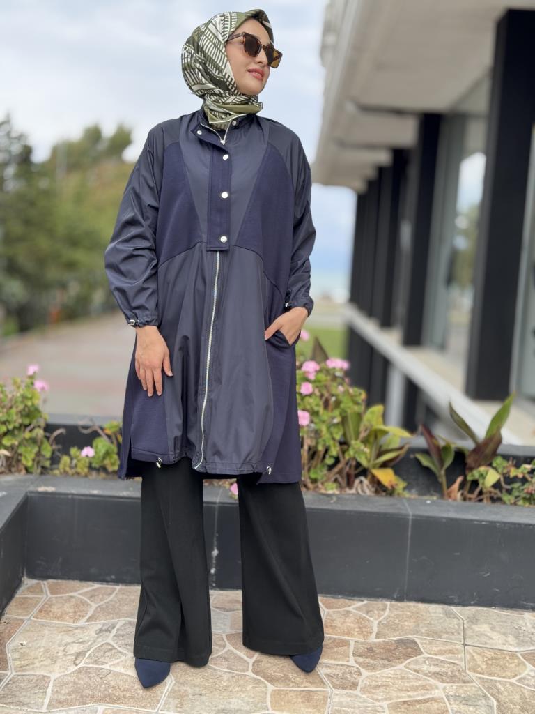 Tığ Triko Teknik Kumaş Kombinli Fermuar Detaylı Kap KAP20004