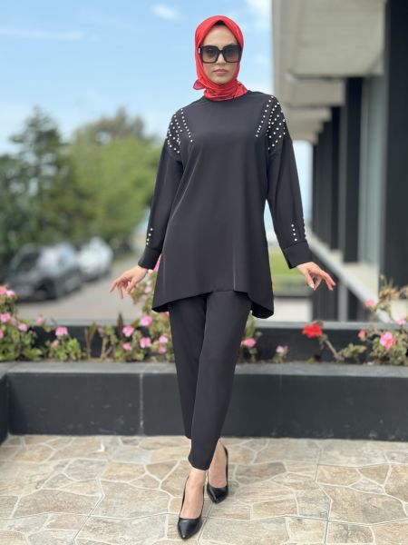 Tığ Triko Taş İşlemeli Tunik Pantolon Takım TKM1808