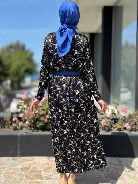 Almarwah Mavi Broş ve Kemerli Elbise 303764 40 - DAMAR