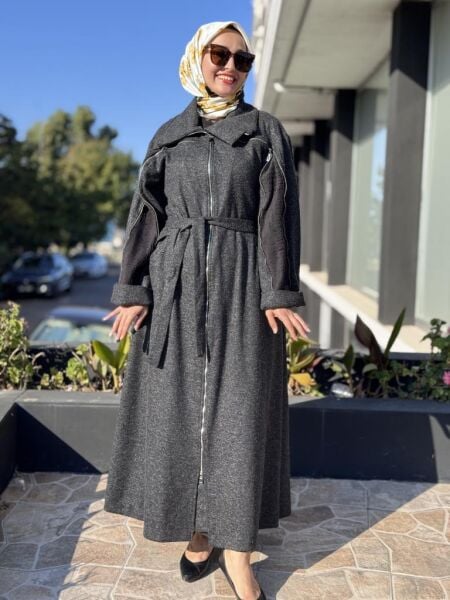 Misswhence Kol/Gögüs Drape ve Fermuar Detaylı Pardesü 38505