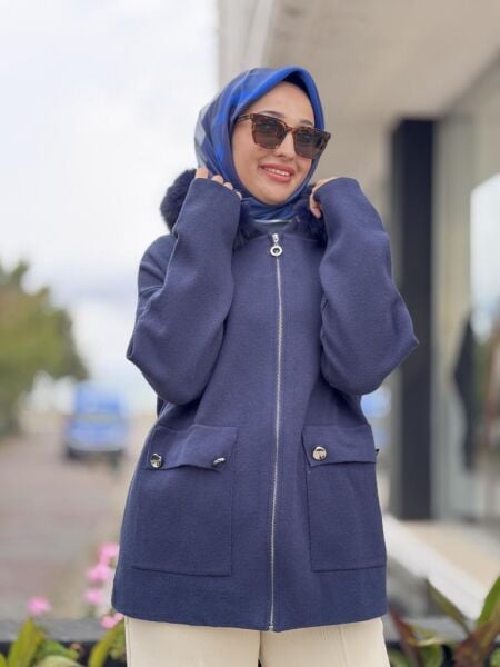 Tığ Triko Yakası Kürklü Triko Hırka HRK21705