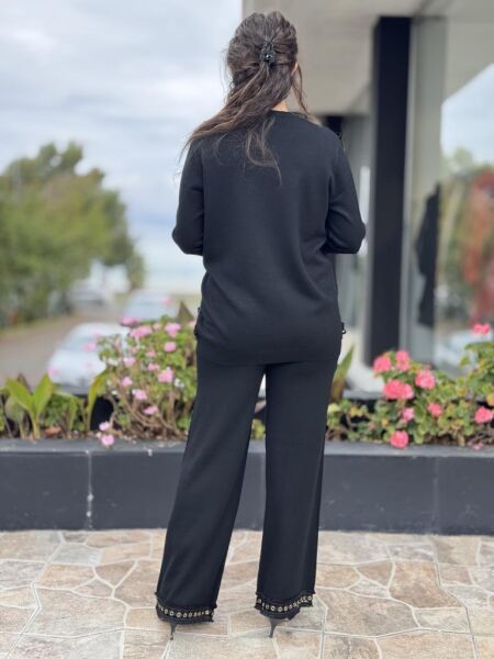 Tığ Triko Kuş Gözü Aksesurarlı Pantolonlu Triko Takım TKM22011